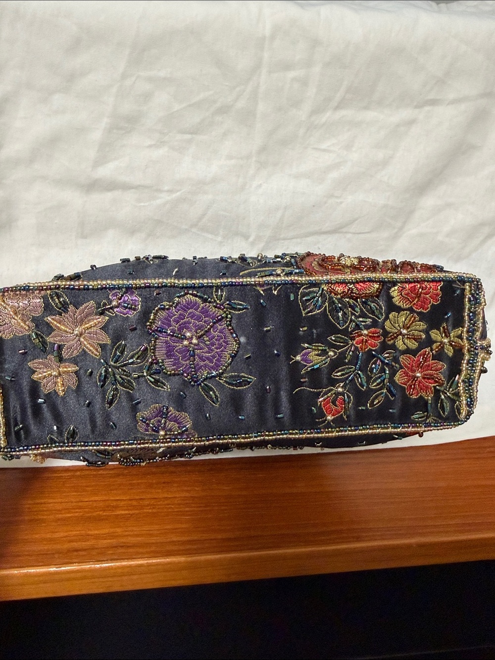 Embroidered Floral Evening Clutch with Decorative Handle - Black - Picture 4 of 5